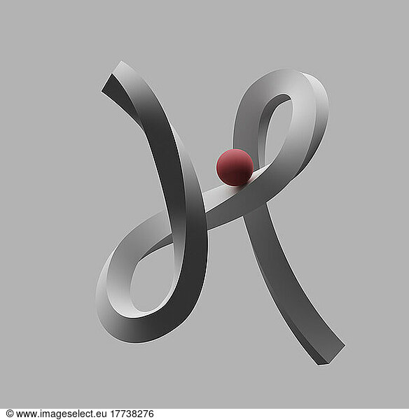 Three dimensional render of red sphere balancing on letter H