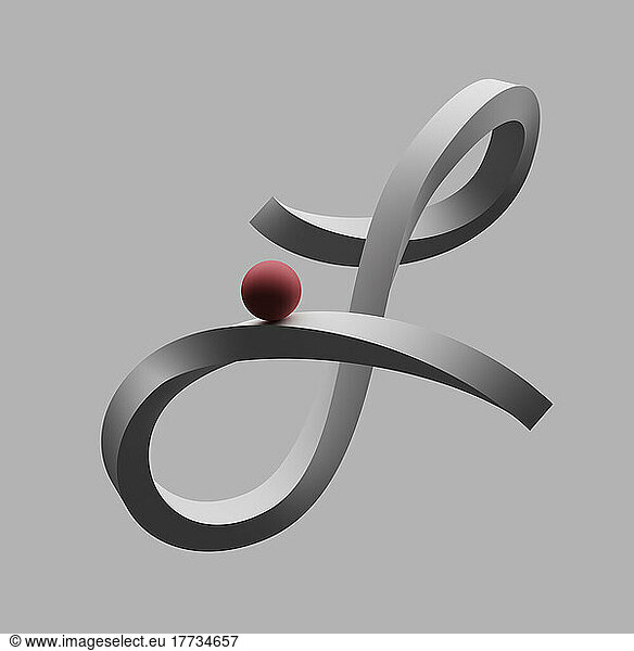 Three dimensional render of red sphere balancing on letter J