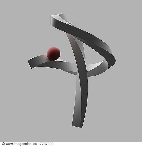 Three dimensional render of red sphere balancing on letter P