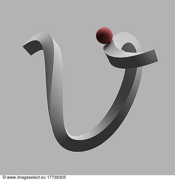 Three dimensional render of red sphere balancing on letter V