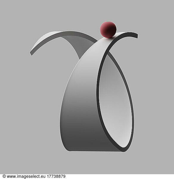 Three dimensional render of red sphere balancing on letter Y