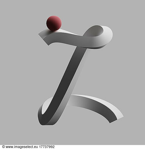 Three dimensional render of red sphere balancing on letter Z