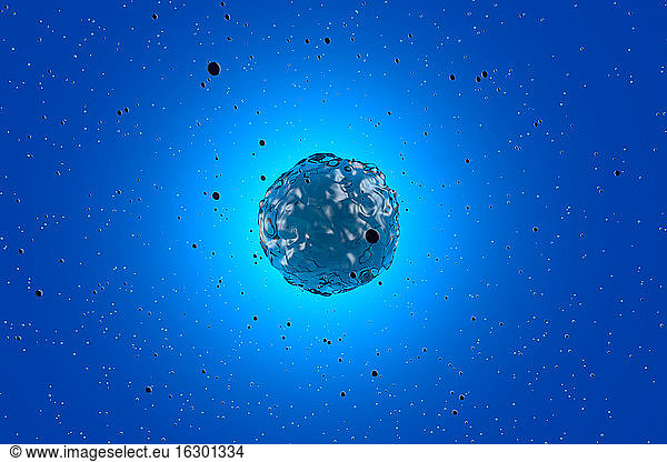 Three dimensional render of single blue stem cell
