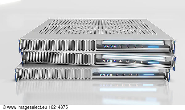 Three dimensional render of three network server modules