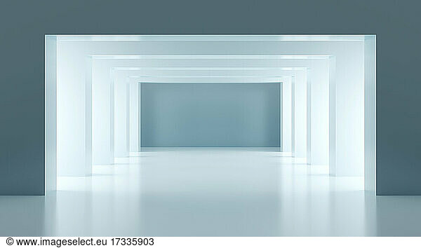 Three dimensional render of turquoise colored corridor