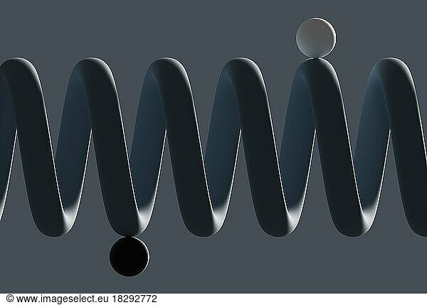 Three dimensional render of two spheres balancing on coil