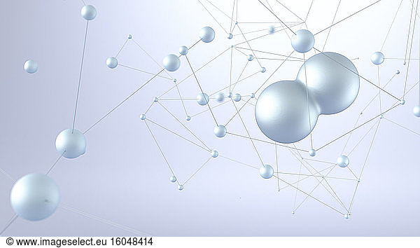 Three dimensional render of white interconnected spheres