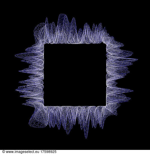 Three dimensional wireframe render of sound waves creating square shape