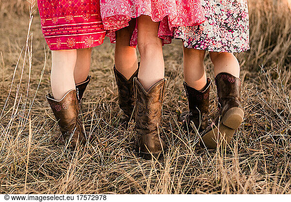 Three Girls Walking Away From the Camera Wearing Leather Boots