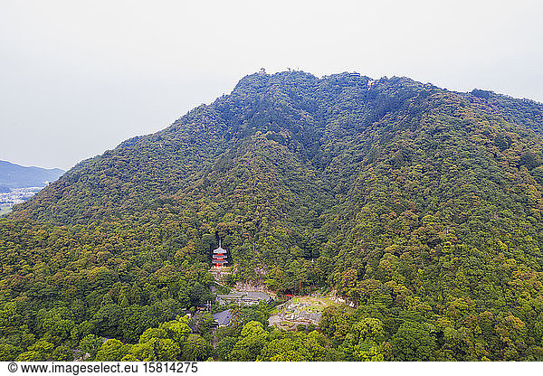 Three storey pagoda on Mount Kinka  Gifu Park  Gifu  Gifu Prefecture  Honshu  Japan  Asia