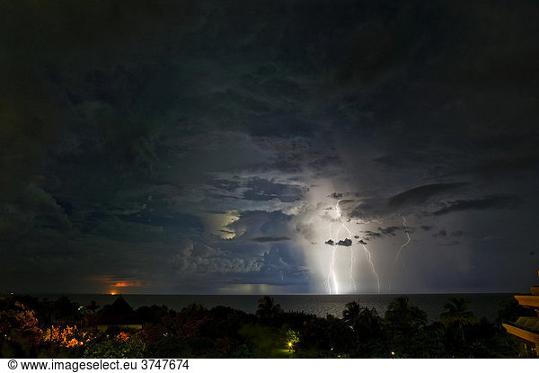Thunderstorm above the Caribbean  Cuba  Central America