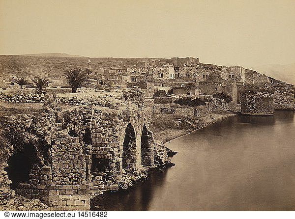 Tiberias viewed from the South with Ruins of Sea Wall and Roman Masonry along Shore of Sea of Galilee  Israel  Francis Frith  1862