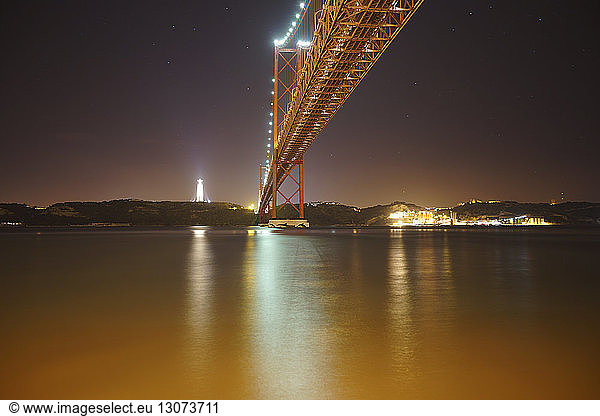 Tiefblick auf die Brücke über den Tejo vom 25. April während der Nacht