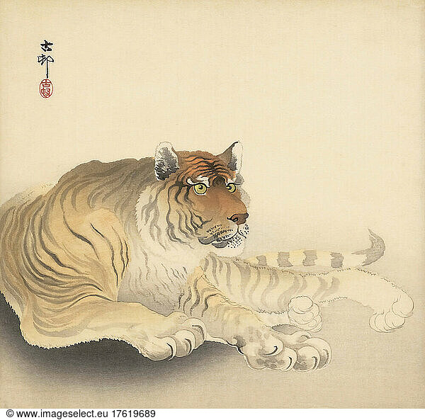 Tiger by Japanese artist Ohara Koson  1877 - 1945. Ohara Koson was part of the shin-hanga  or new prints movement.
