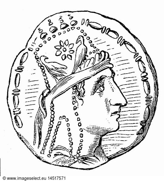 Tigranes II. 'der GroÃŸe'  121 - 56 vChr.  KÃ¶nig von Armenien 94 - 56 vChr.  Portrait  Xylografie nach einer antiken SilbermÃ¼nze Tigranes II. 'der GroÃŸe', 121 - 56 vChr., KÃ¶nig von Armenien 94 - 56 vChr., Portrait, Xylografie nach einer antiken SilbermÃ¼nze,