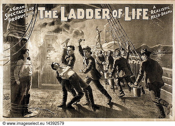 Title: The ladder of life a grand spectacular production : a realistic melo-drama. c1897. (poster) : lithograph created and "copyright 1897 by The H.C. Miner Litho. Co.  shows fire fighters in the 1890;s