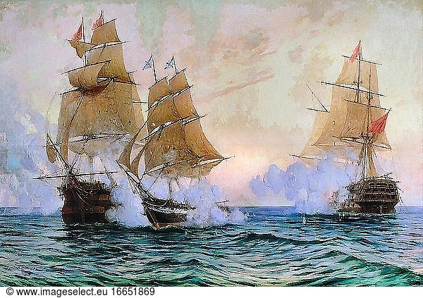 Tkachenko Mikhail Stepanovich - Kampf der Brigade Quecksilber mit türkischen Schiffen 14. Mai 1829 - Russische Schule - 19. Jahrhundert.