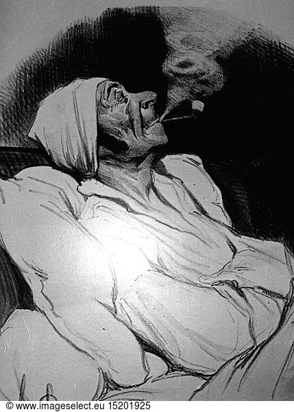 tobacco caricature of a smoker drawing by Honore Daumier 19th century