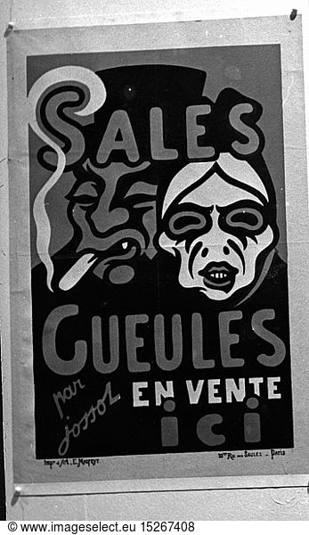 tobacco  caricature  'Sales Gueules  En vente ici' ('Dirty yaps to sell')  anti-smoker poster of Gustave-Henri Jossot  printed by E. Malfeyt  Paris  1896