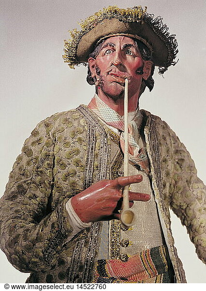 tobacco  smoking  smoking pipes / pipe  crib figure  pipe smoking farmer  Naples  Italy  second half of the 18th century  Bavarian National Museum  Munich  historic  historical  smoker  smokers  figures  detail  people
