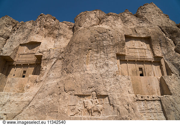 Tombs of Ataxerxes I and Darius the Great  Naqsh-e Rostam Necropolis  near Persepolis  Iran  Middle East