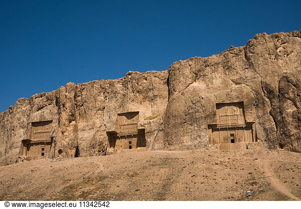 Tombs of Darius II Ataxerxes I and Darius the Great Naqsh-e Rostam Necropolis near Persepolis Iran Middle East