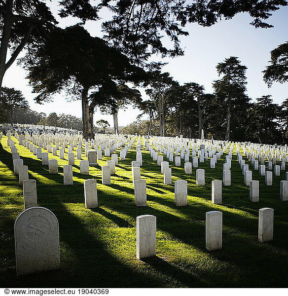Tombstones in the San Francisco National Cemetery  California.