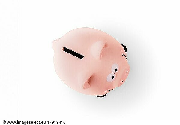 Top view of pink piggy bank
