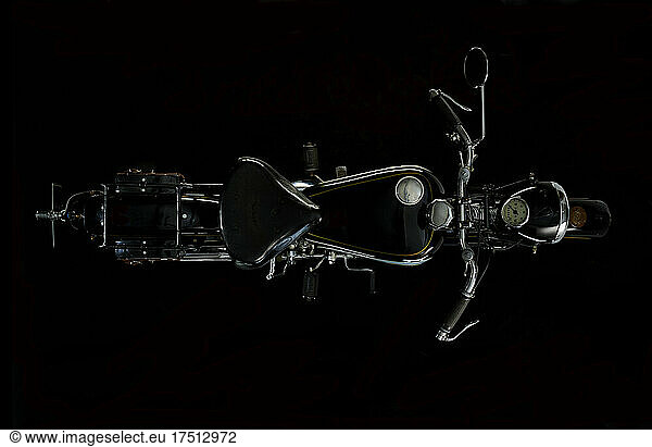 Top view of vintage motorcycle with black background (NSU OSL 201)