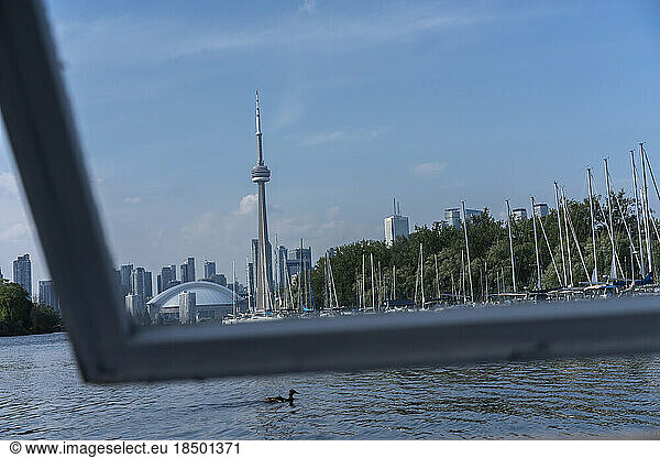 Toronto  Ontario  Canada and nearby islands from a boat window