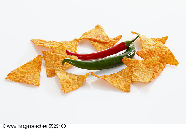 Tortilla chips with hot peppers