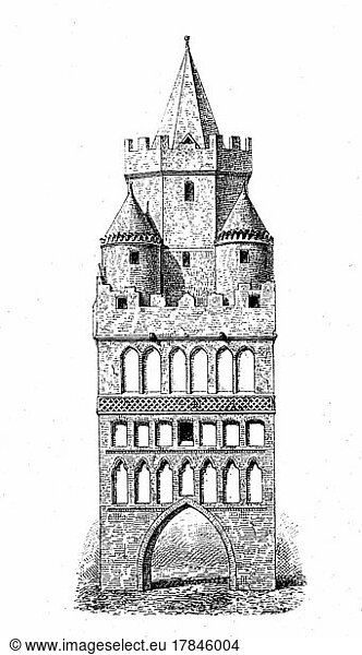 Torturm von Königsberg in der Neumark  mittelalterliche Befestigungsanlage  Deutschland  digital restaurierte Reproduktion einer Originalvorlage aus dem 19. Jahrhundert  genaues Originaldatum nicht bekannt  Europa