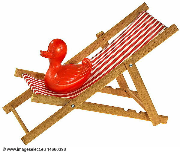 tourism  holiday  sun-lounger  bath duck  symbolic  Germany  1990s  90s  20th century  historic  historical  holiday  vacation  holidays  summer  relaxation  lounge  lounging  squeaky duck  bathing season  symbol  symbols  still  clipping  cut out  cut-out  cut-outs
