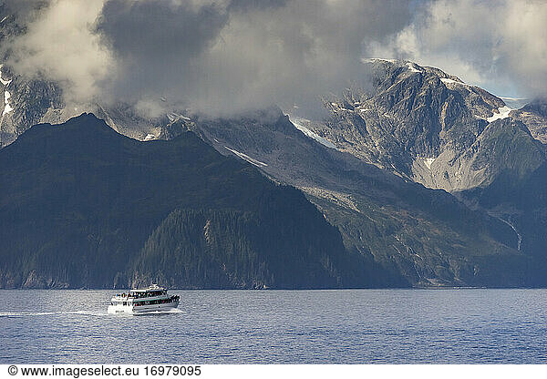 Tourist boat on sea in Aialik Bay  Kenai Fjords National Park  Kenai Peninsula Borough  Southcentral Alaska  Alaska  USA