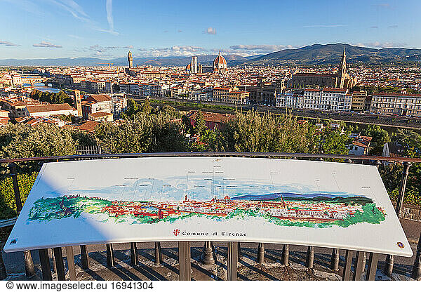Tourist map of Florence with the city in the background  Tuscany  Italy