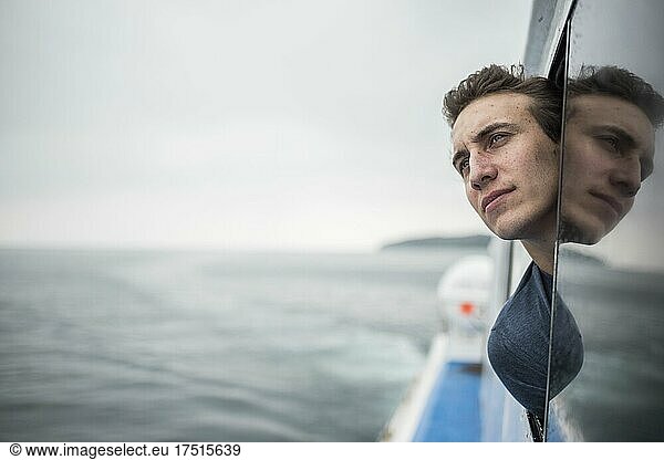 Tourist on the boat from Banda Aceh to Pulau Weh Island  Aceh Province  Sumatra  Indonesia  Asia