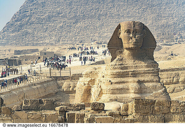 Touristengruppen besuchen die Pyramiden in Ägypten