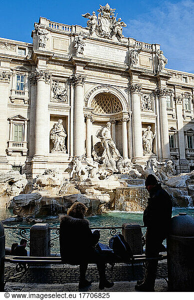 Tourists In Front Of Fontana Di Trevi  Rome  Italy