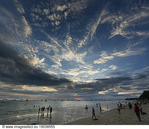 Tourists on beach at sunset  Boracay  Aklan  Philippines