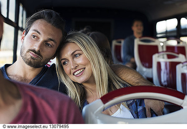 Tourists traveling in tour bus