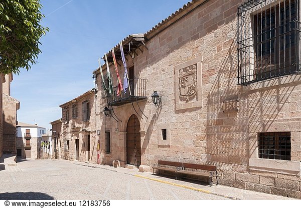 Town hall and Plaza Mayor. Baños de la Encina. Jaén. Andalusia. Spain.