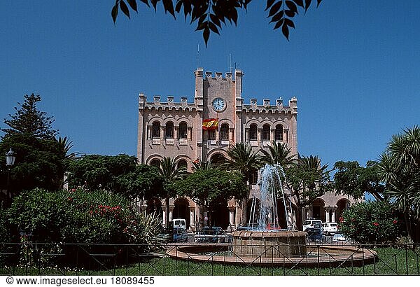 Townhall and Placa des Born  Ciutadella  Menorca  Balearic Islands  Spain  Townhall and Plaza des Born  Balearic Islands  Spain  Europe  Landscape  horizontal format  Europe