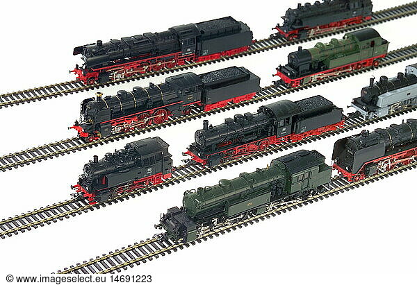 toys  miniature railway  Maerklin locomotive  tracks  Germany  historic  historical  20th century  engine  drive train  steam power  antiquity  antiquities  toy  Made in Germany  clipping  cut out  cut-out  cut-outs
