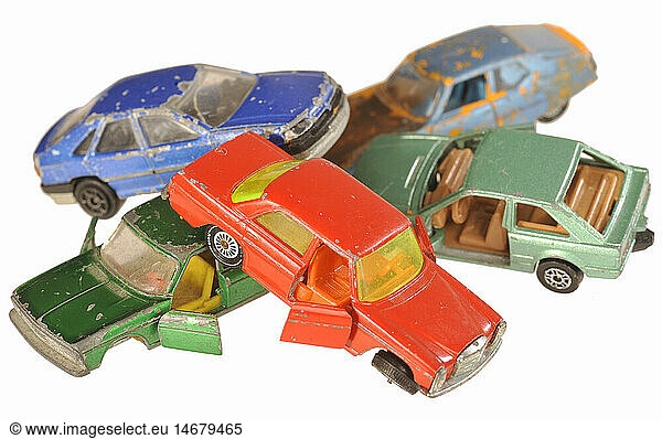 toys  toy car  scrap yard with cars  Germany  symbol image  21st century  historic  historical  scrapping bonus  scrapping premium  scrap car  old car  end-of-life vehicle  clipping  cut out  cut-out  cut-outs  still  1970s  1980s  1990s