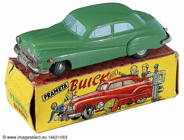 toys  toy cars  dinky car Buick 405  made in the British zone  Cologne  Germany  1949  1940s  40s  20th century  historic  historical  cardboard box  cardboard boxes  clockwork engine to wind  zinc  US  US-Car  car  cars  automobile  automobiles  vehicle  vehicles  motorcar  dinky car  dinky cars  post war period  clipping  cut out  cut-out  cut-outs