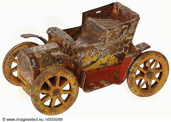 toys  toy cars  first Opel Patent motor engine 10/12  Germany  1902  1900s  00s  20th century  historic  historical  rust  corrode  rusting  corroding  rusted  corroded  rusts  rusted  sheet metal  damaged  clipping  cut out  cut-out  cut-outs