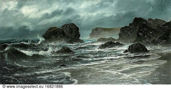 Tozer Henry Edward Spernon - Low Water and Bad Weather Kingsale Rock Plymouth Cornwall - British School - 19th Century.
