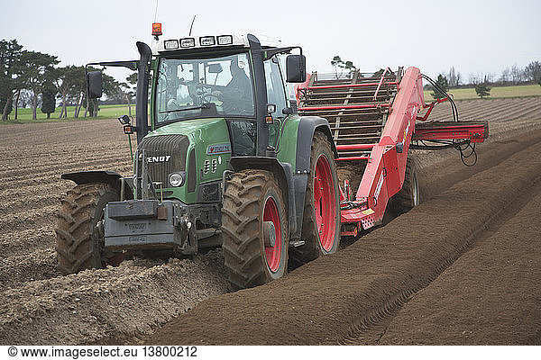 Tractor working field  farming landscape scenery  Butley  Suffolk  England