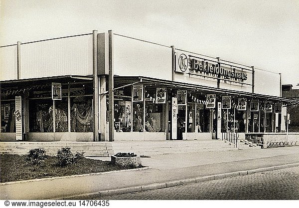 trade  shops  Konsum textile store  Floeha  exterior view  Black Forrest  Germany  1970s