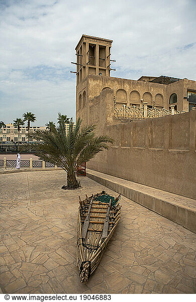 Traditional buildings and boats in the Old Town  Dubai